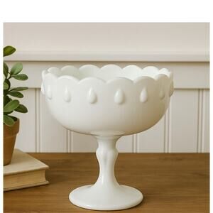 Vintage Indiana Milk Glass Teardrop Compote Pedestal Candy Dish 7.5"